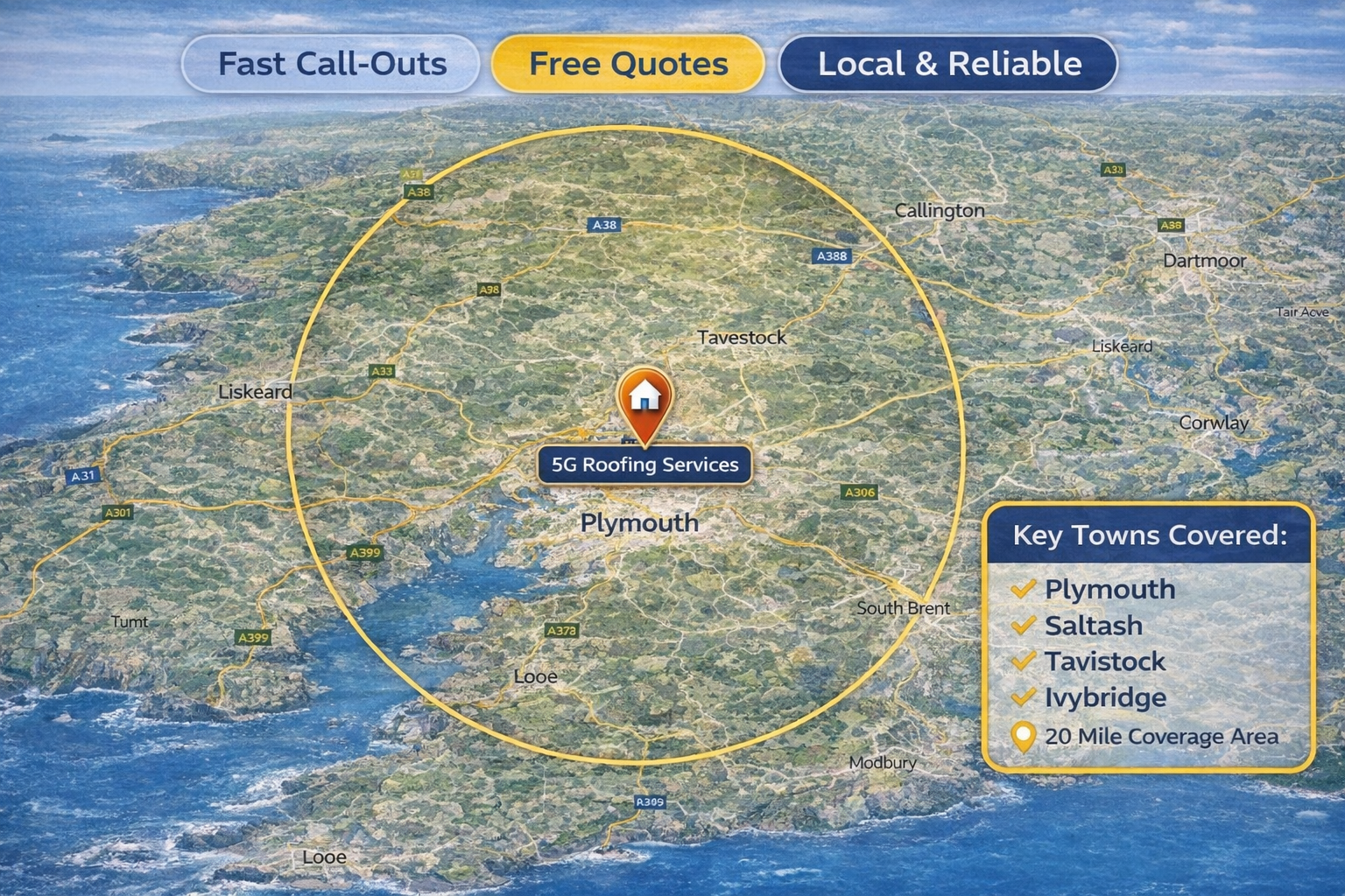 5G Roofing Services - Areas We Cover (20 Mile Radius)